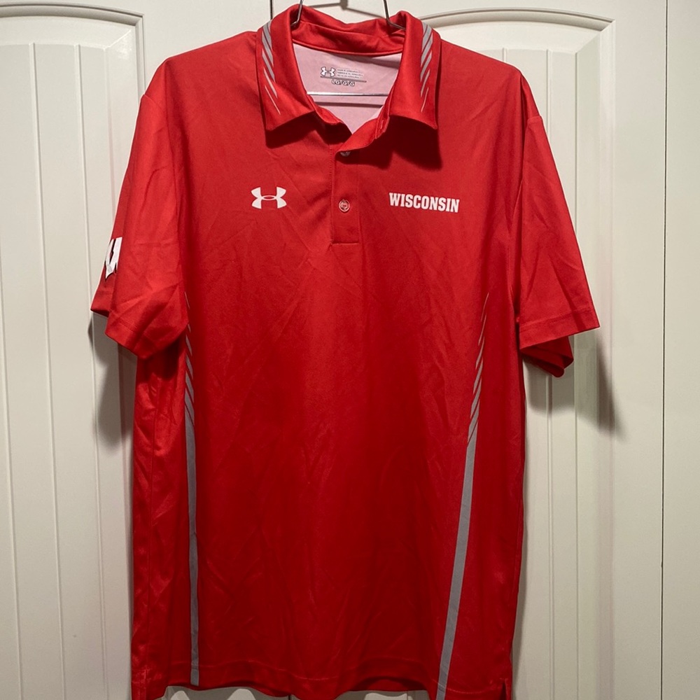 UA Wisconsin logo’d sublimated polo shirt red size large